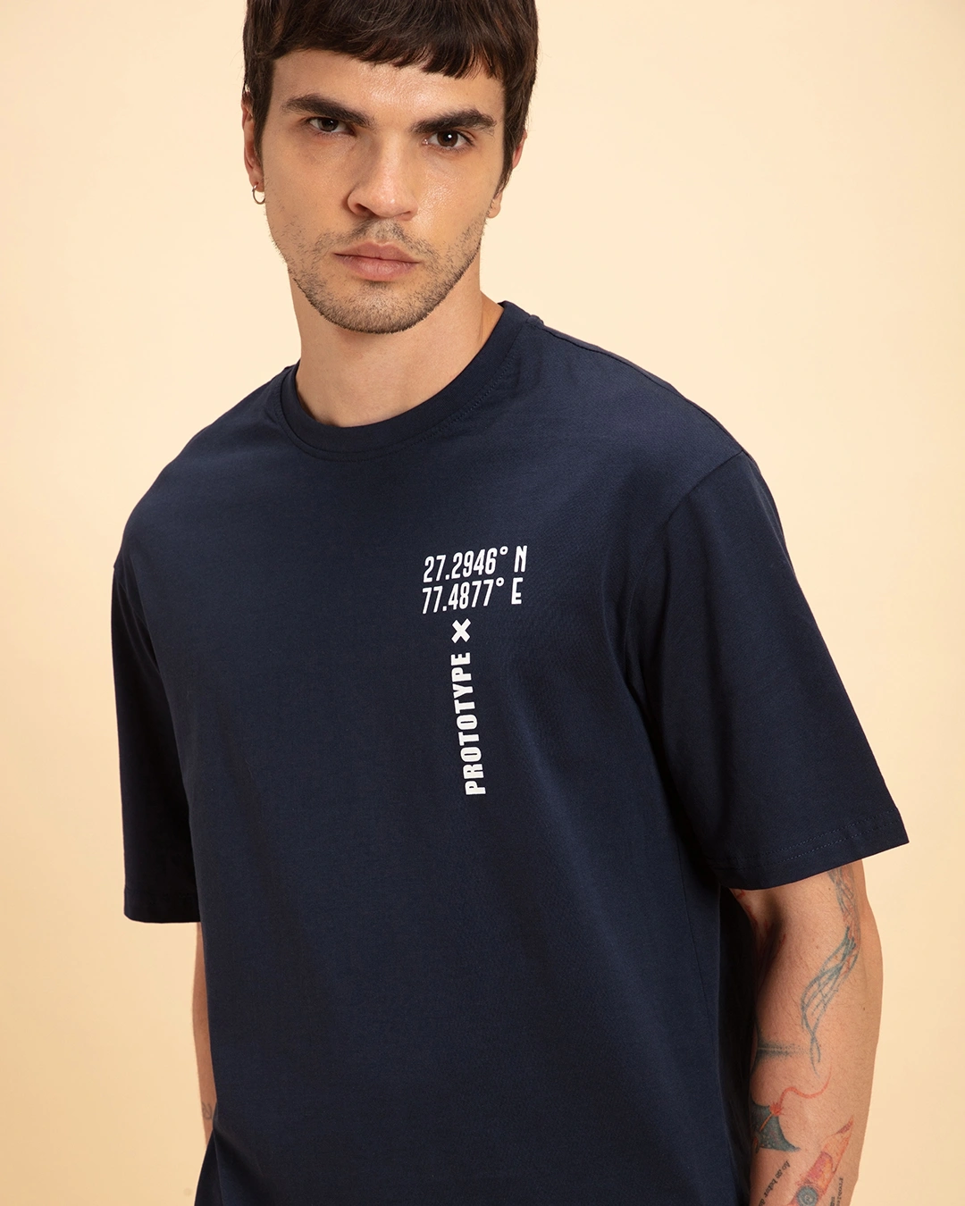 Men's Blue Prototype Graphic Printed Oversized T-shirt - Image 5