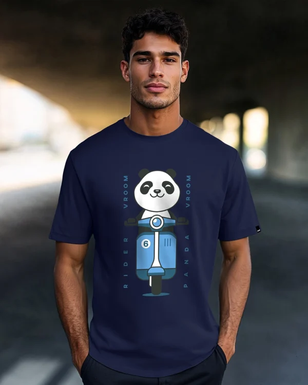 Men's Blue Rider Vroom Panda Graphic Printed T-shirt