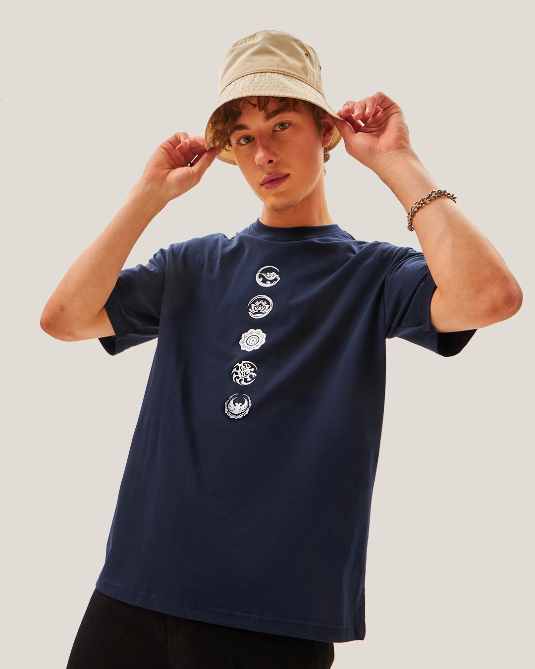 Men's Blue Seek Balance Graphic Printed Oversized T-shirt - Image 2