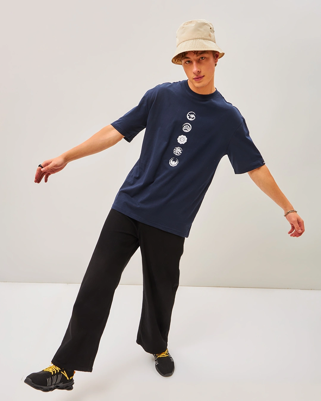 Men's Blue Seek Balance Graphic Printed Oversized T-shirt - Image 4