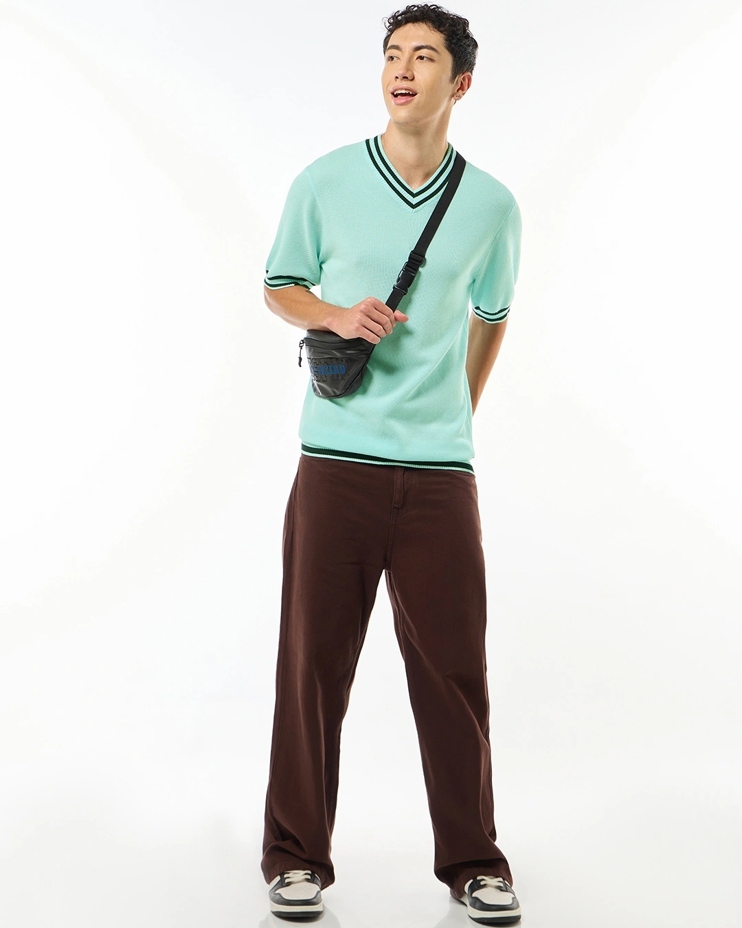 Men's Blue Textured Flatknit T-shirt - Image 5