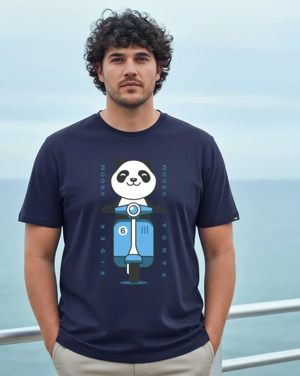 Men's Blue Vroom Panda Graphic Printed Plus Size T-shirt