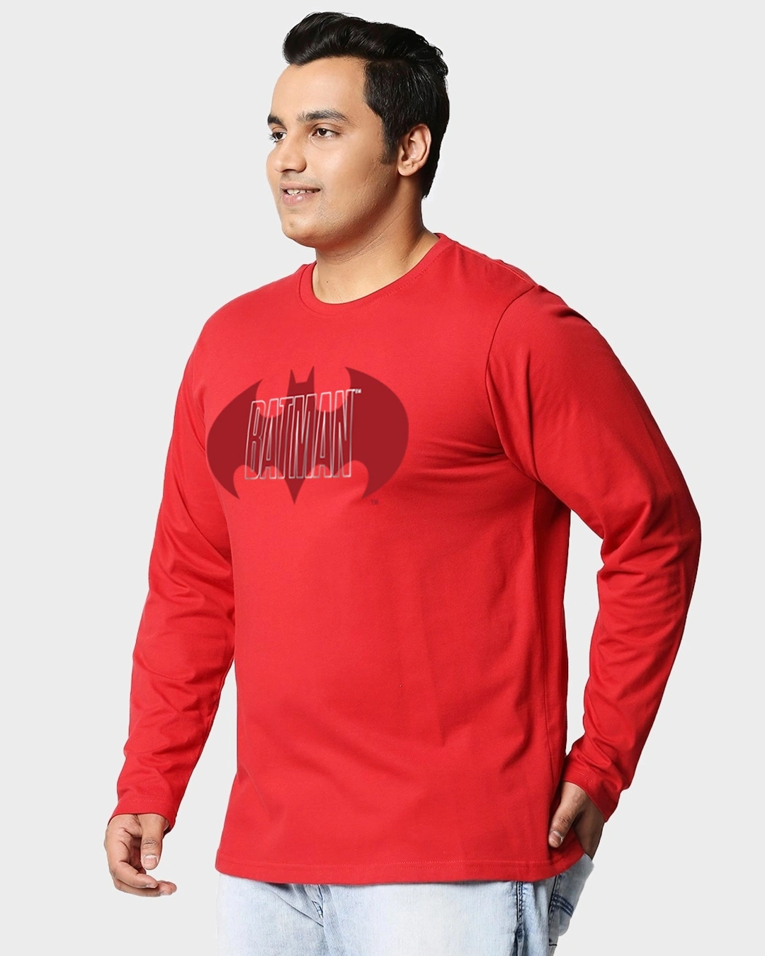 Men's Bold Red Batman Logo Graphic Printed Plus Size T-shirt - Image 2