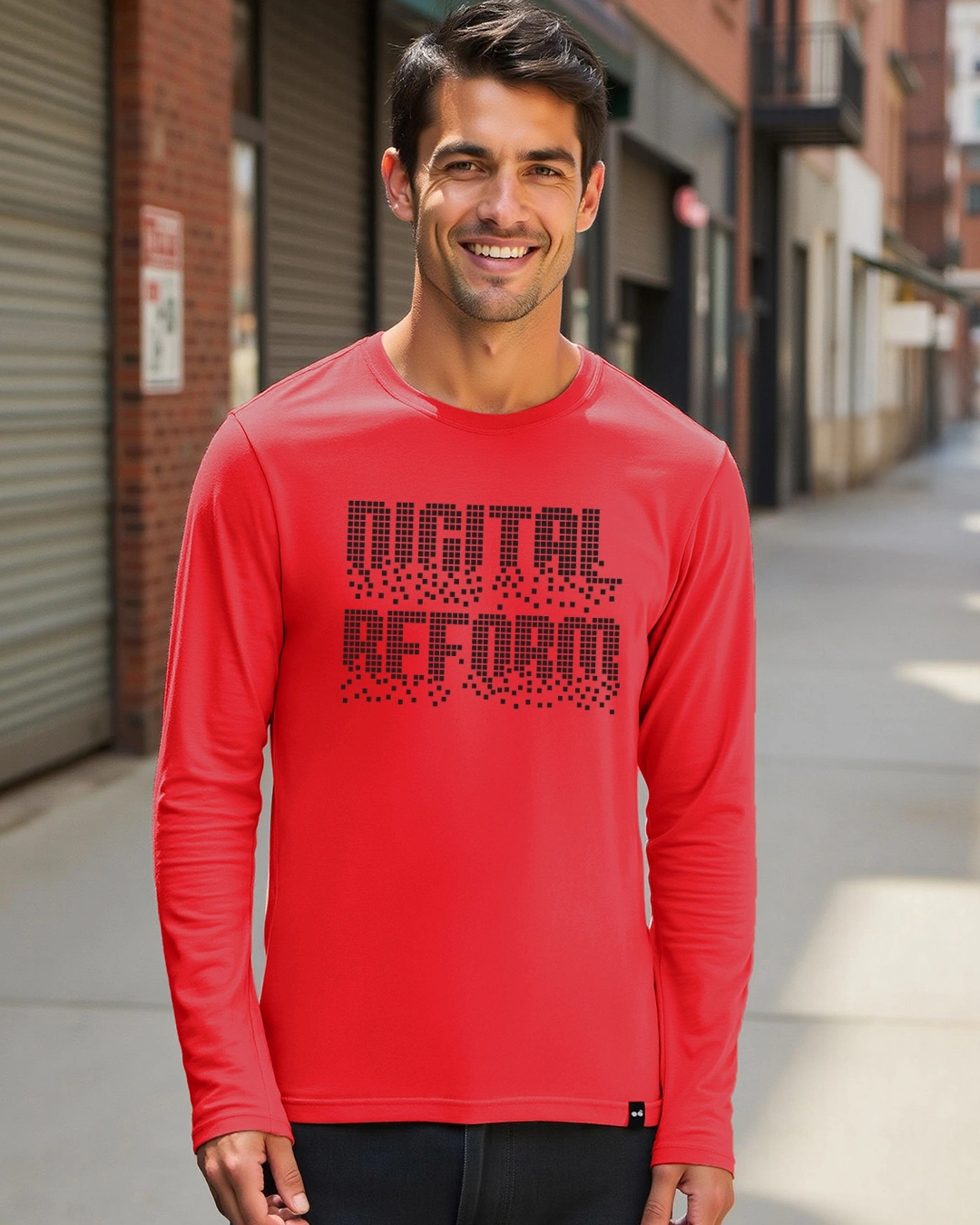 Men's Bold Red Digital Reform Typography T-shirt