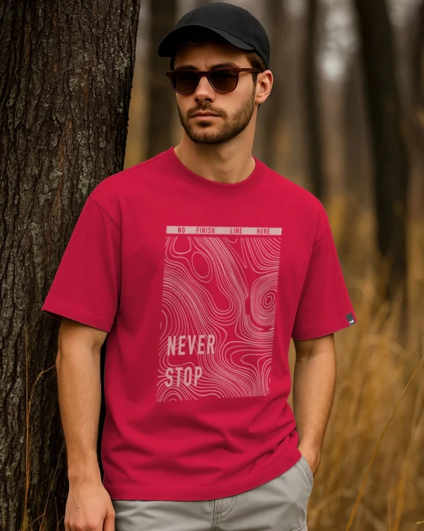 Men's Bold Red Never Stop Graphic Printed Oversized T-shirt