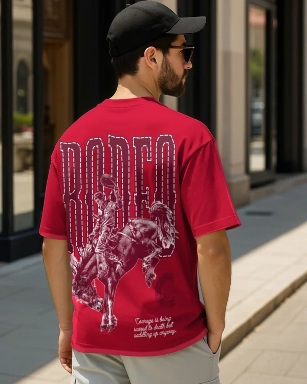 Men's Bold Red Rodeo Graphic Printed Oversized T-shirt