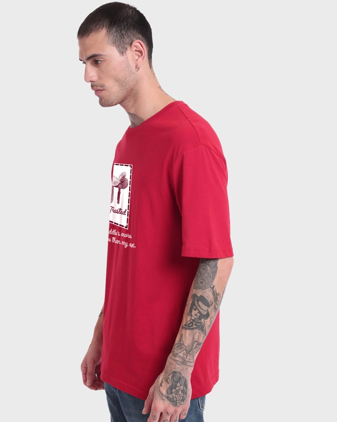 Men's Bold Red Rodeo Graphic Printed Oversized T-shirt - Image 3