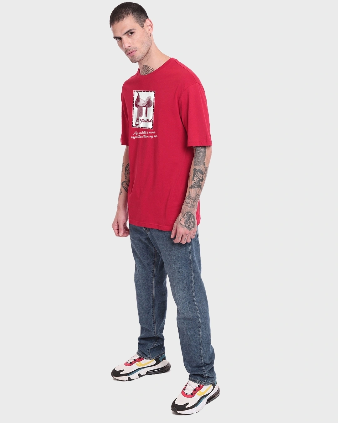 Men's Bold Red Rodeo Graphic Printed Oversized T-shirt - Image 4