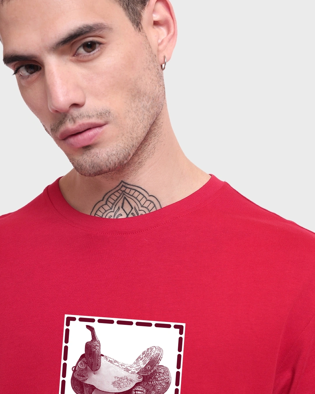 Men's Bold Red Rodeo Graphic Printed Oversized T-shirt - Image 5