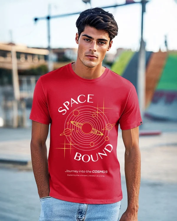 Men's Bold Red Space Bound Graphic Printed T-shirt