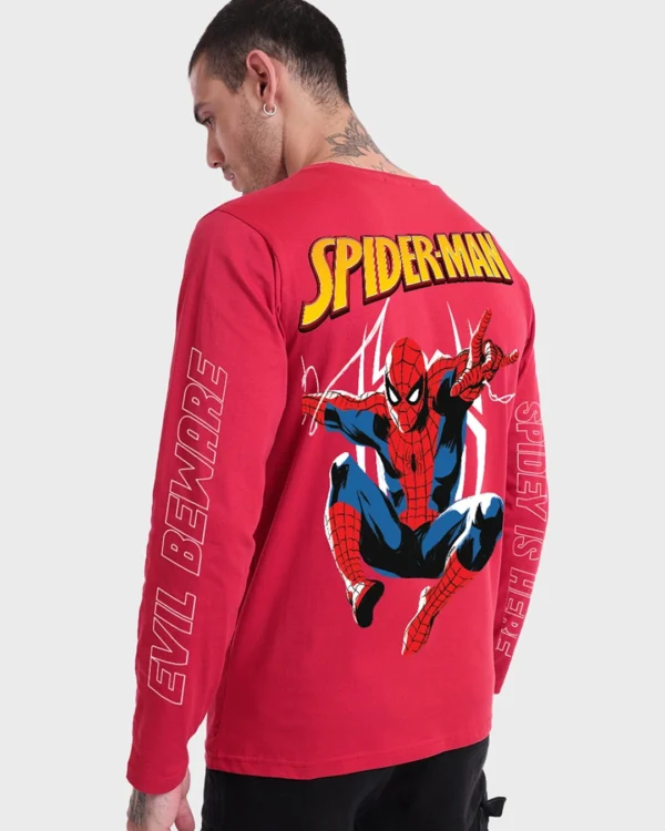 Men's Bold Red Spidey Here Graphic Printed T-shirt