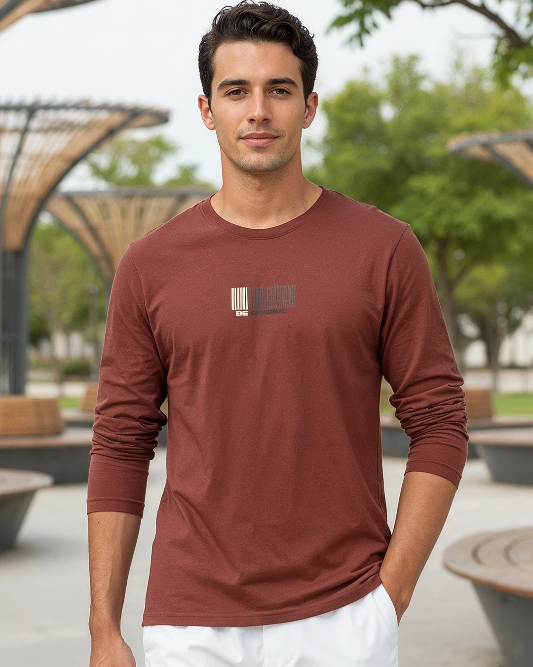 Men's Brick Red Be Original Graphic Printed T-shirt