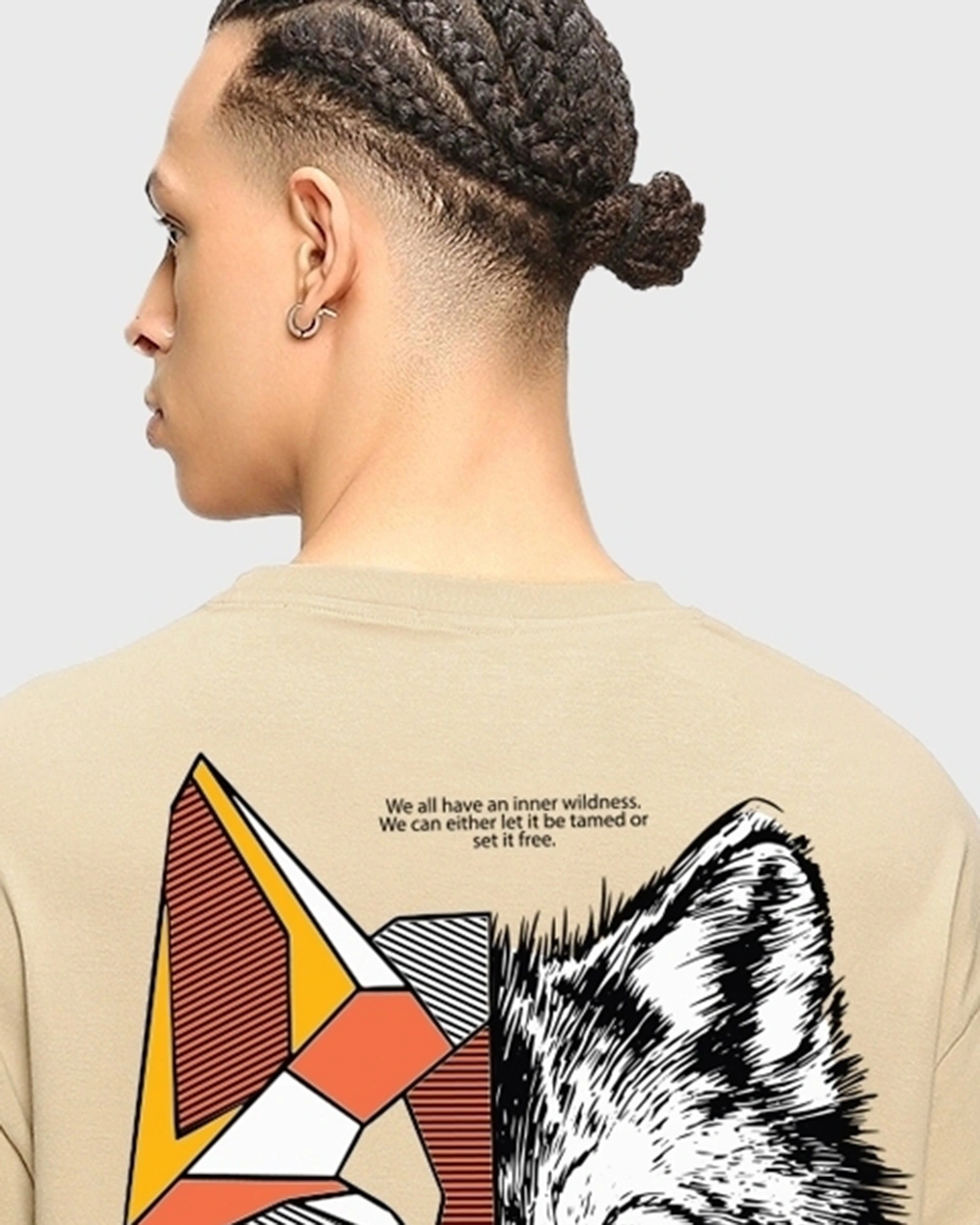 Men's Brown Beast Within Graphic Printed Oversized T-shirt - Image 2