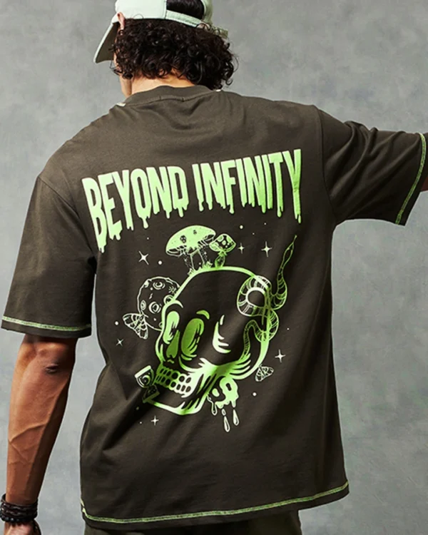 Men's Brown Beyond Infinity Graphic Printed Oversized T-shirt