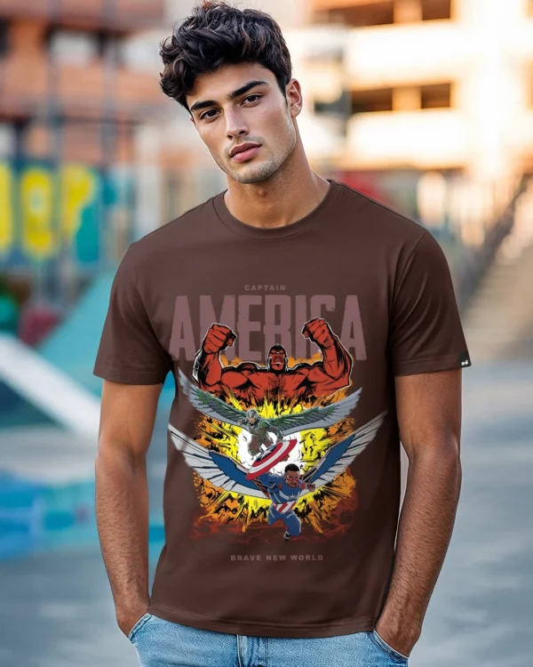 Men's Brown Captain Graphic Printed T-shirt