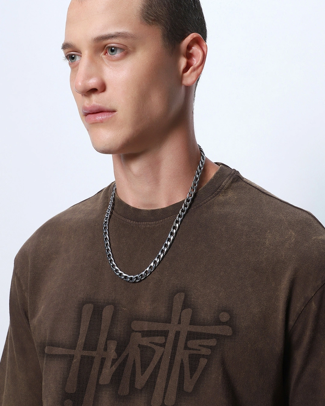 Men's Brown Hustle Typography Oversized Acid Wash T-shirt - Image 5