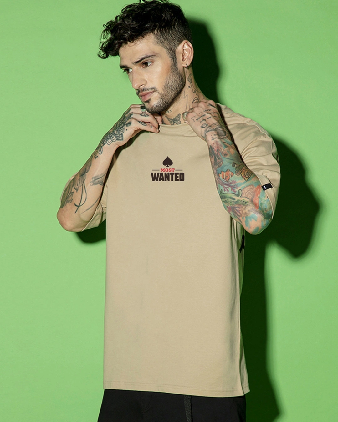 Men's Brown Most Wanted Graphic Printed Oversized T-shirt - Image 3