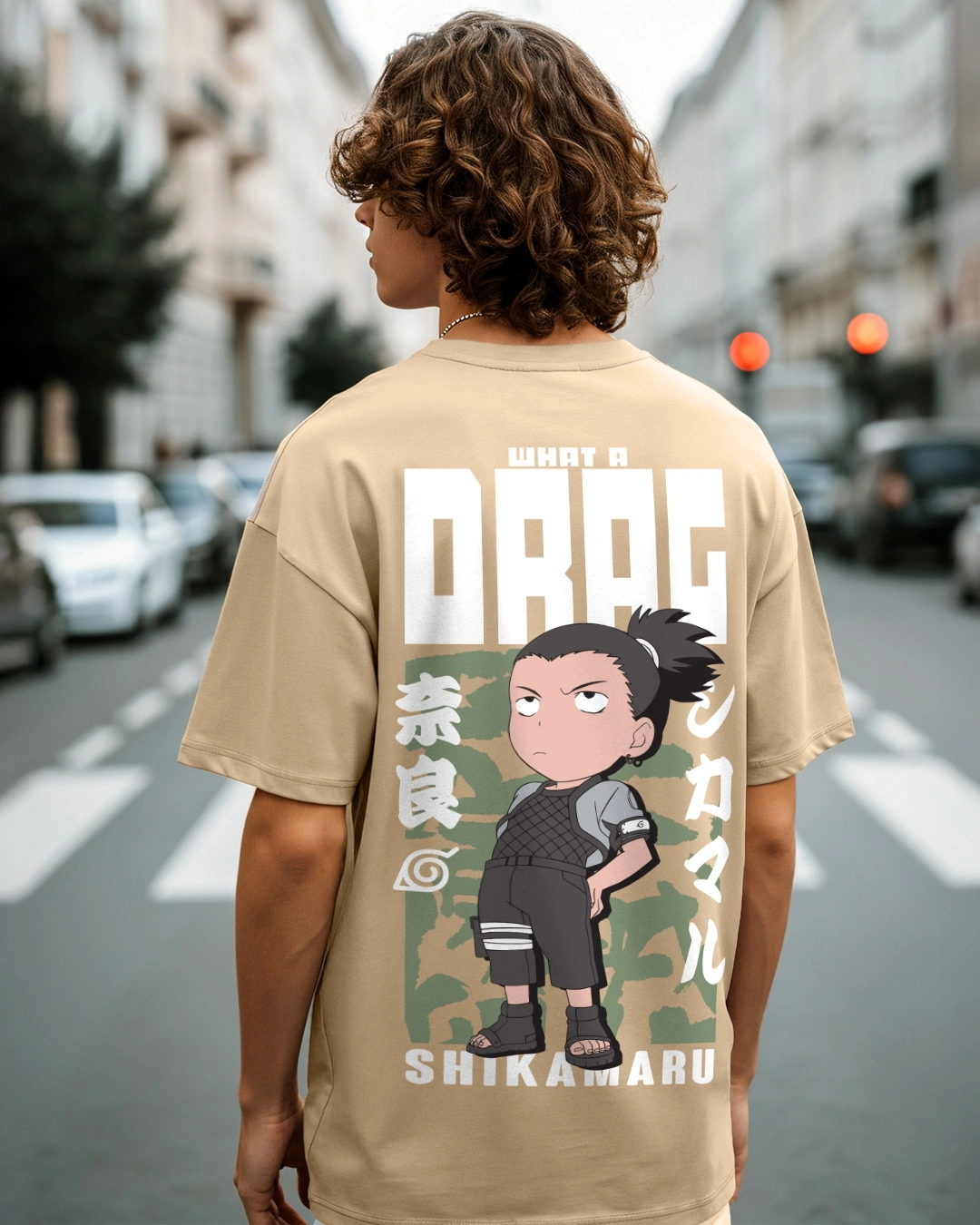 Men's Brown Shikamaru Drag Graphic Printed Oversized T-shirt