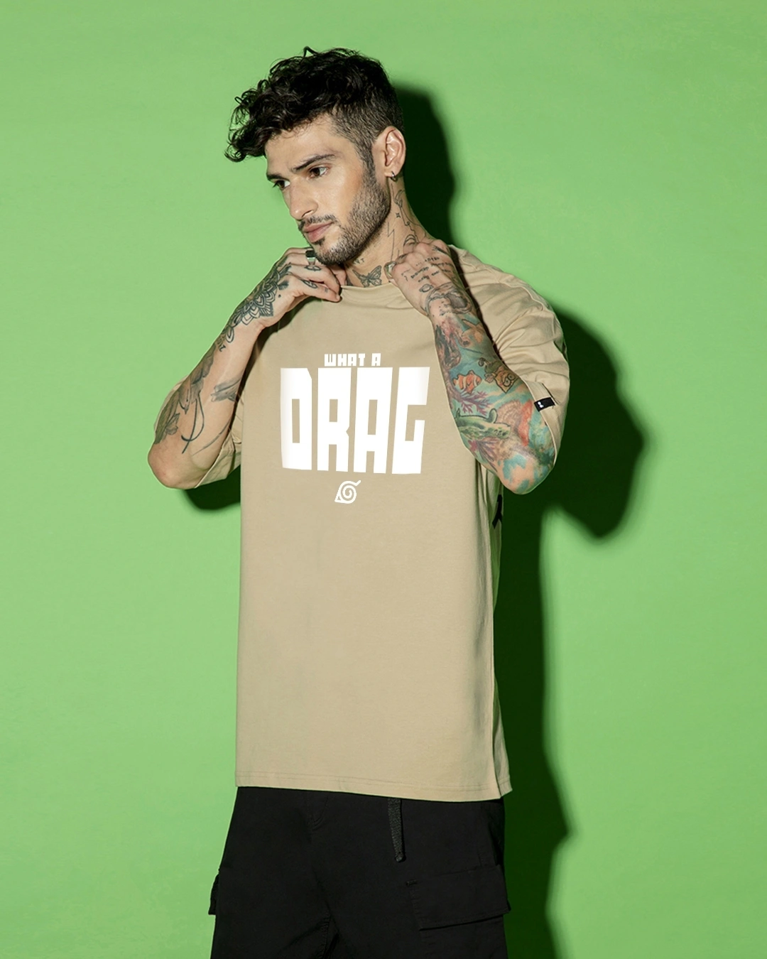 Men's Brown Shikamaru Drag Graphic Printed Oversized T-shirt - Image 3