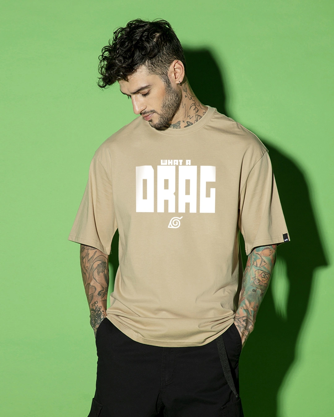 Men's Brown Shikamaru Drag Graphic Printed Oversized T-shirt - Image 2