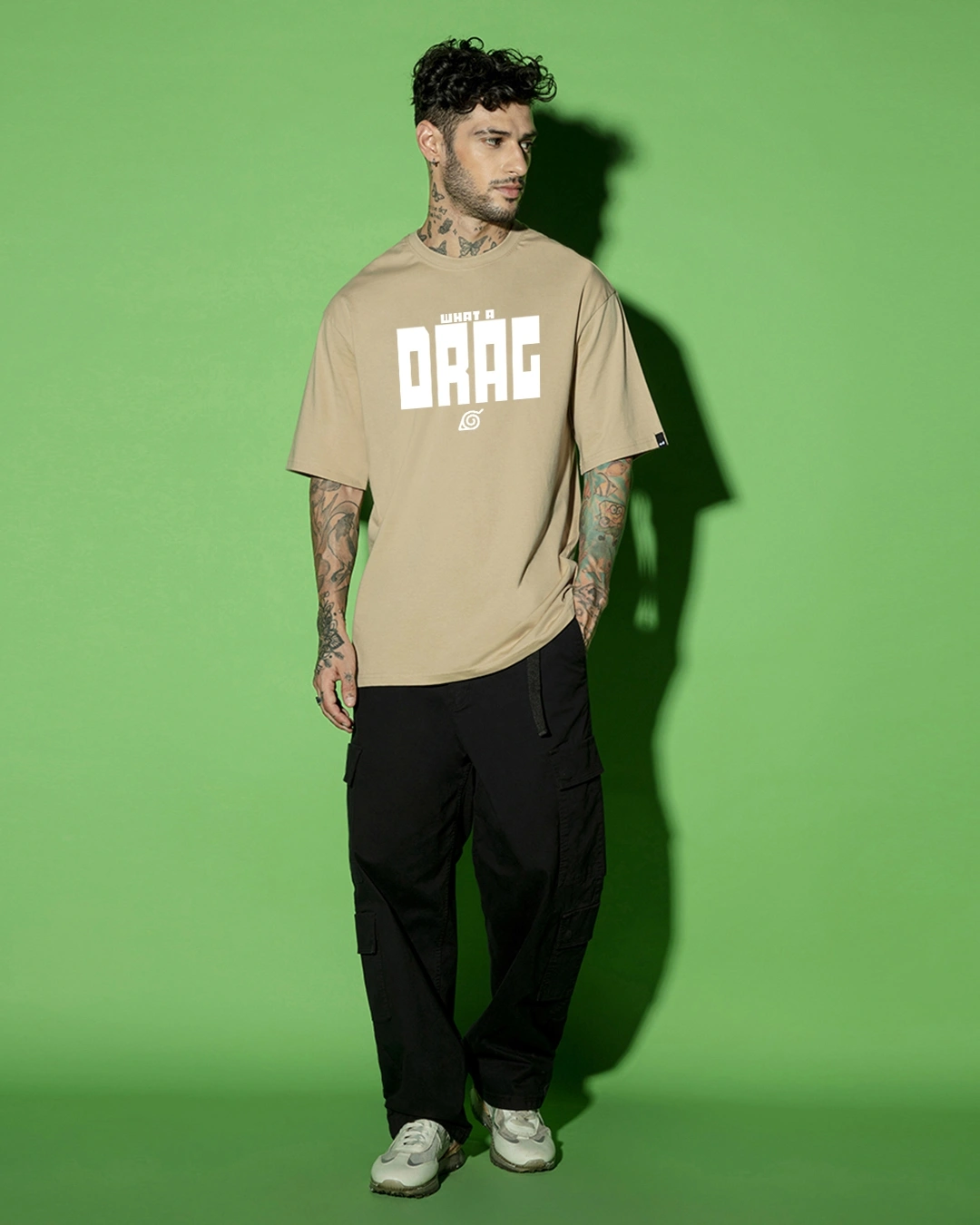 Men's Brown Shikamaru Drag Graphic Printed Oversized T-shirt - Image 4