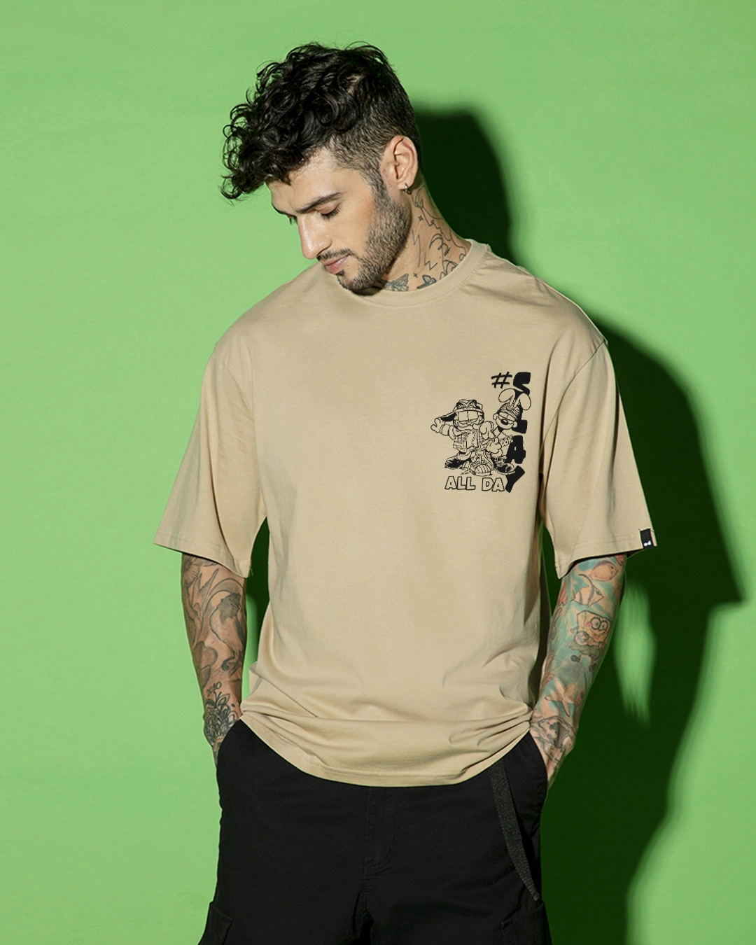 Men's Brown Slay Together Graphic Printed Oversized T-shirt - Image 2