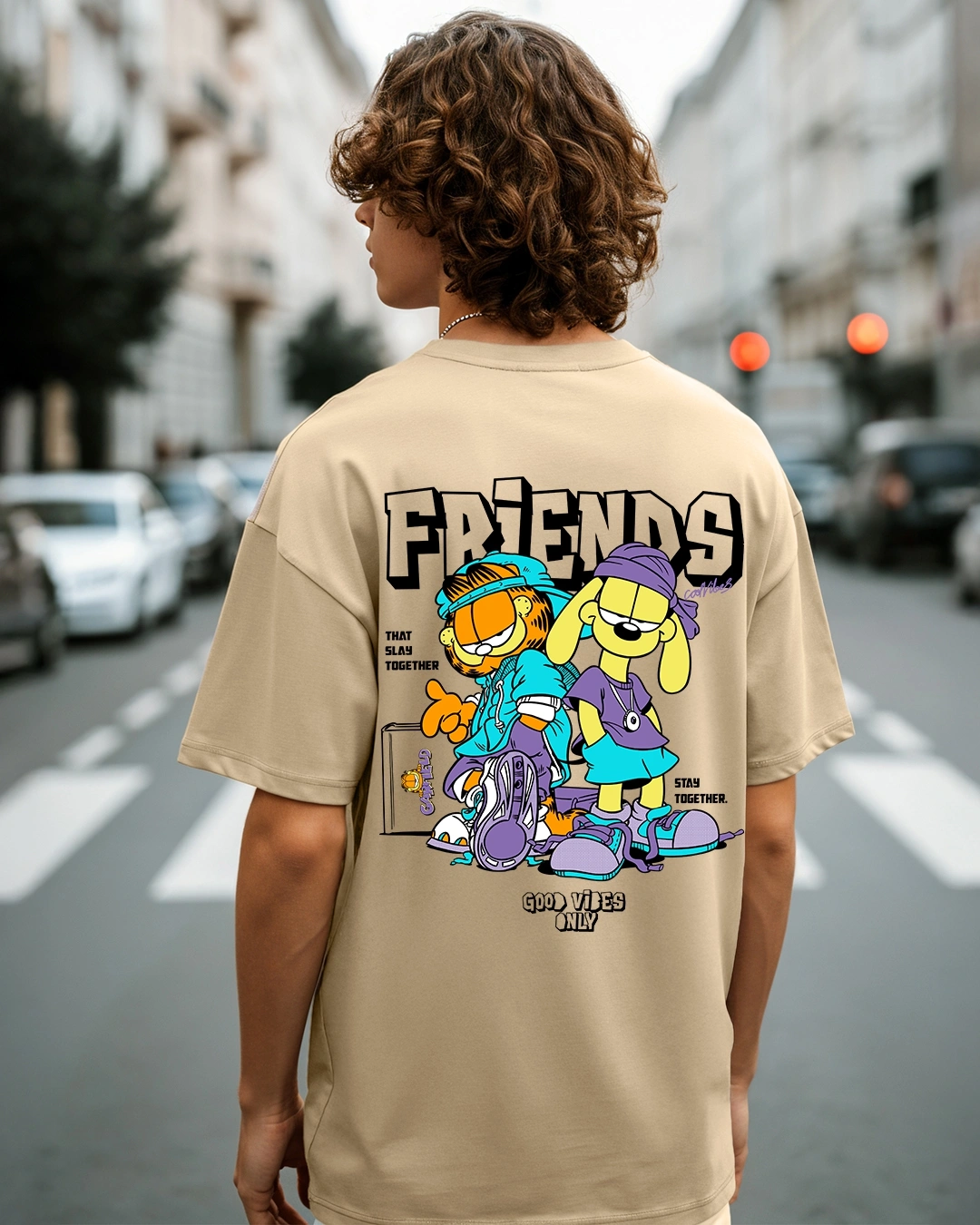 Men's Brown Slay Together Graphic Printed Oversized T-shirt