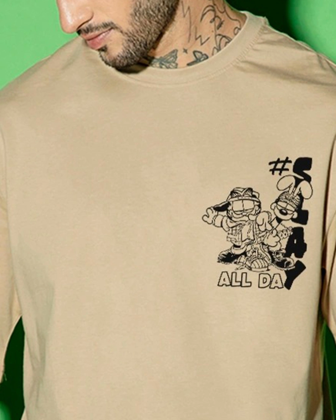 Men's Brown Slay Together Graphic Printed Oversized T-shirt - Image 4