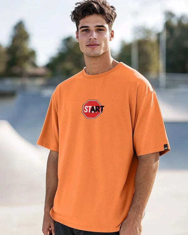 Men's Caramel Orange Start Typography Oversized T-shirt
