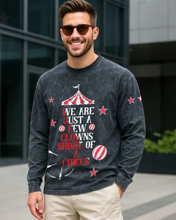 Men's Dark Grey Clown Graphic Printed Oversized Acid Wash T-shirt