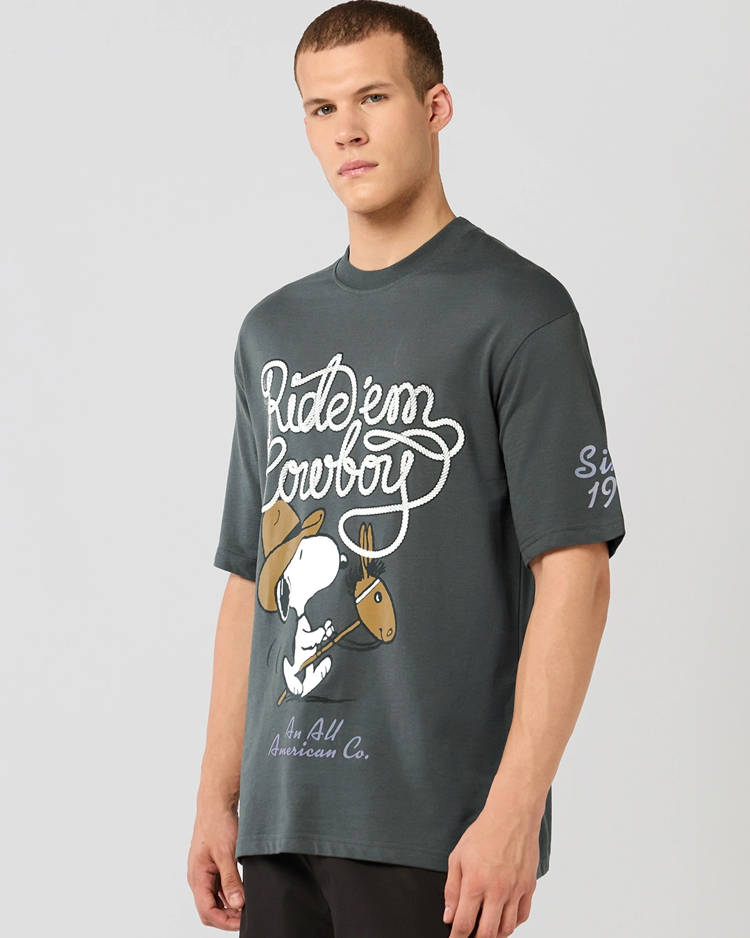 Men's Dark Shadow Grey Rideem Graphic Printed Oversized T-shirt - Image 2