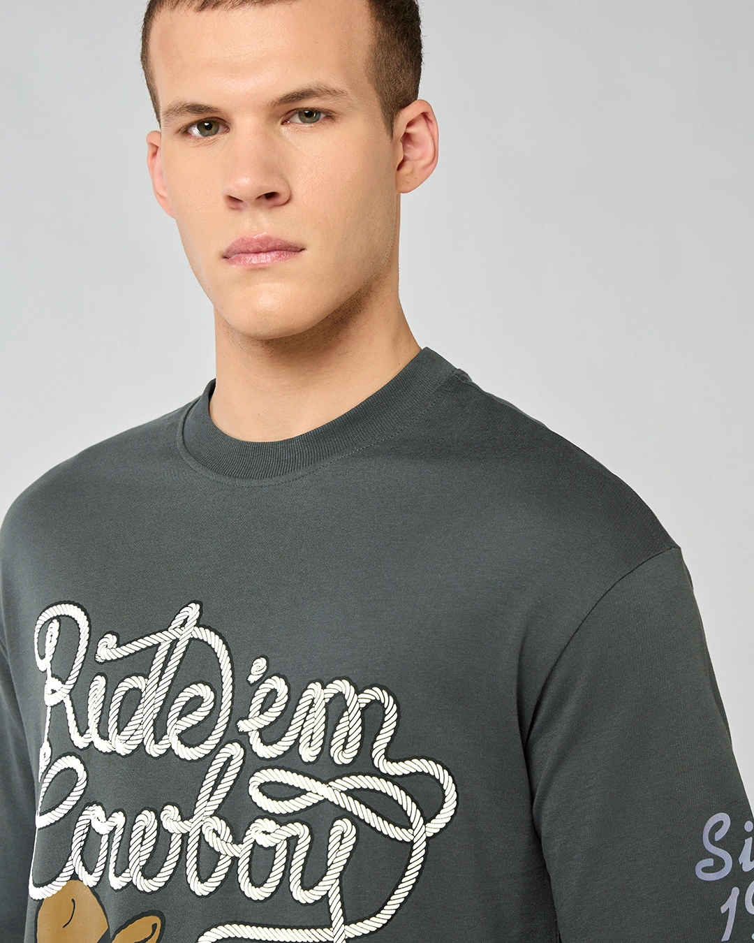 Men's Dark Shadow Grey Rideem Graphic Printed Oversized T-shirt - Image 5