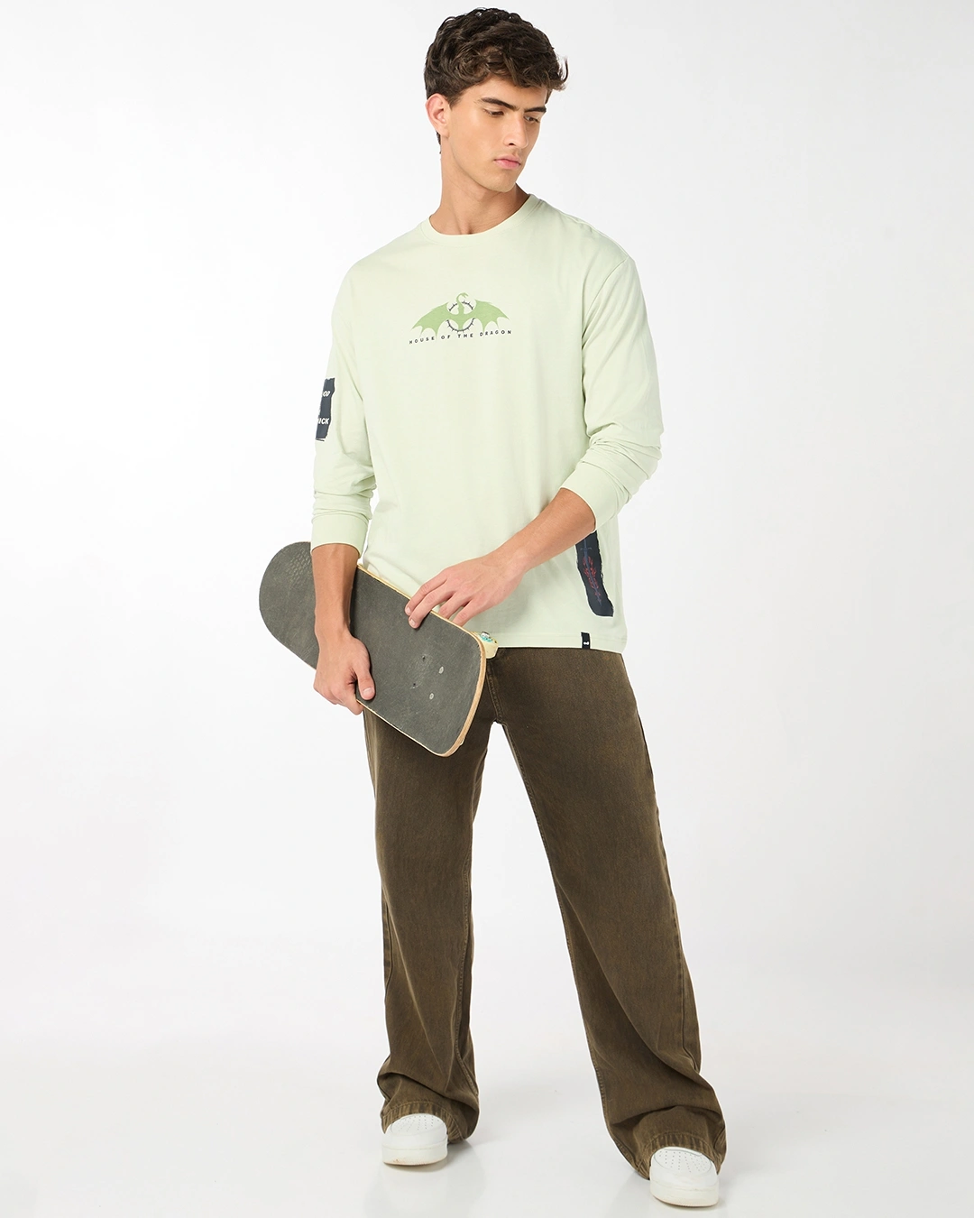 Men's Fog Green Silverwing Graphic Printed Oversized T-shirt - Image 4