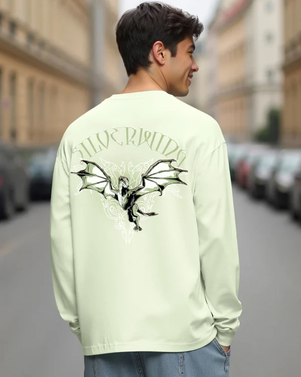 Men's Fog Green Silverwing Graphic Printed Oversized T-shirt