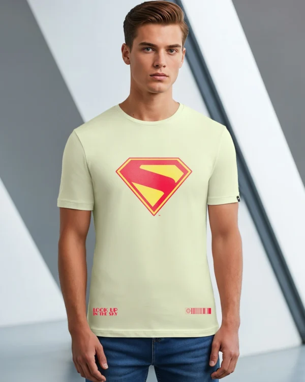 Men's Fog Green Superman Logo Graphic Printed T-shirt