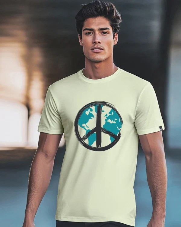 Men's Fog Green World Peace Graphic Printed T-shirt