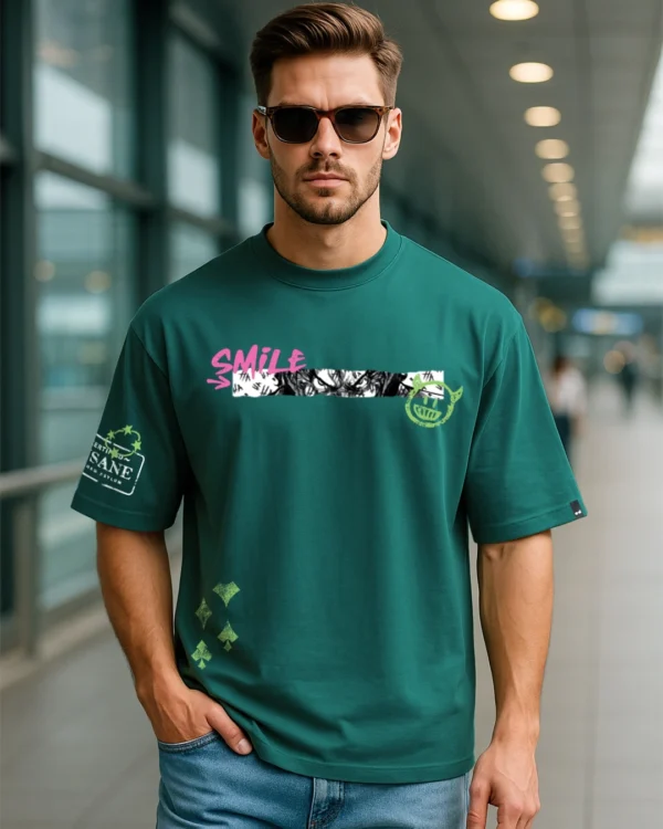 Men's Blue Infinity Space Graphic Printed Oversized T-shirt