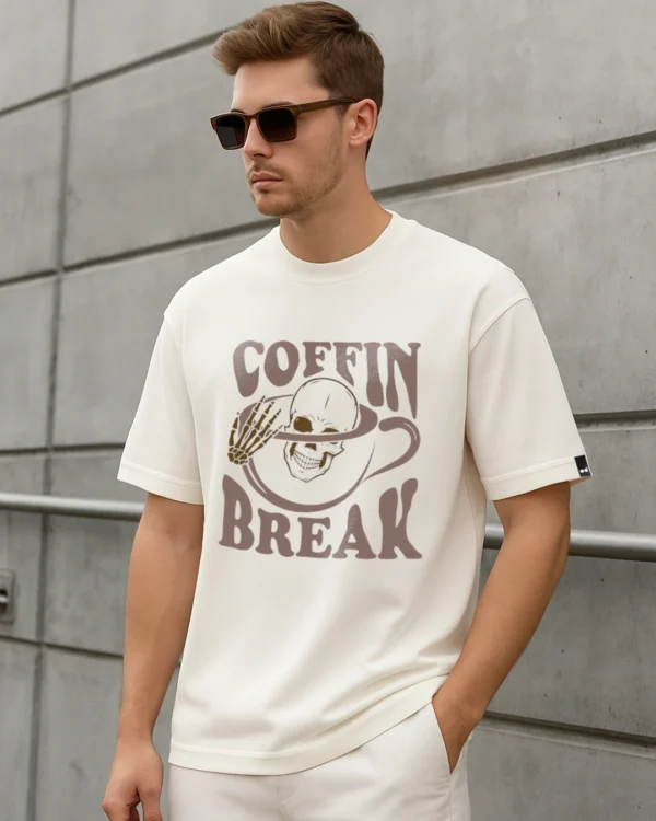 Men's Gardenia Coffin Break Graphic Printed Oversized T-shirt