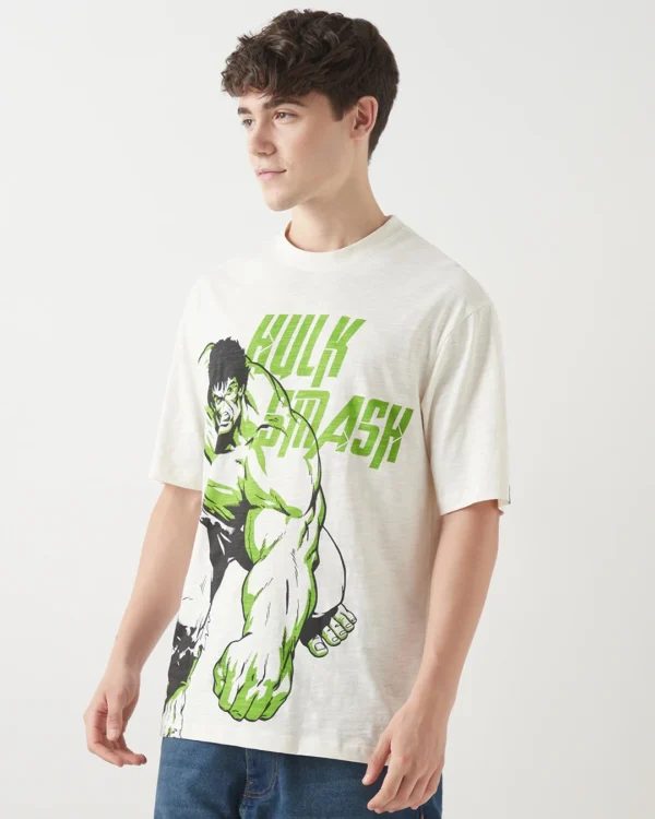 Men's Gardenia Hulk Smash Graphic Printed Oversized T-shirt