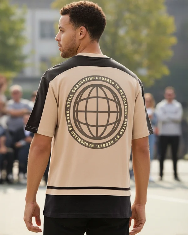 Men's Ginger Root Brown & Black Bruh Color Block Oversized T-shirt