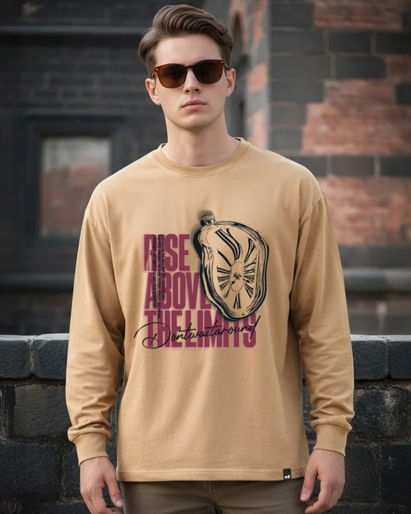 Men's Ginger Root Brown Dont Waste Your Time Graphic Printed Oversized T-shirt
