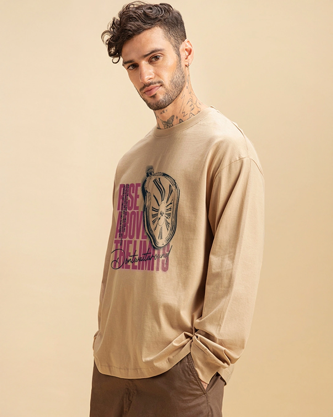 Men's Ginger Root Brown Dont Waste Your Time Graphic Printed Oversized T-shirt - Image 2