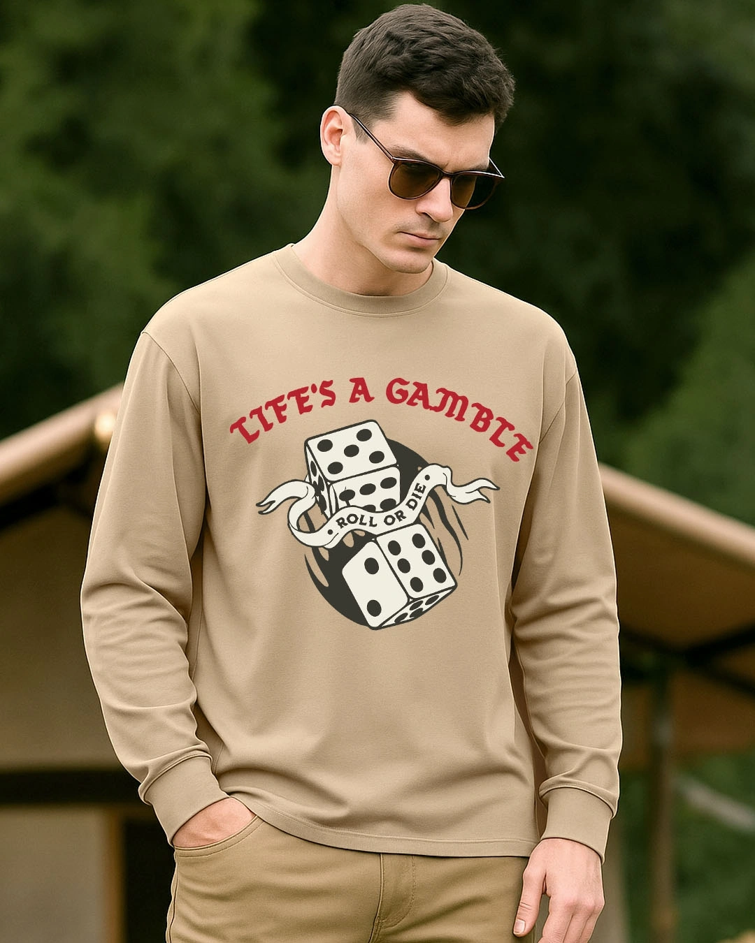 Men's Ginger Root Brown Gamble Graphic Printed Oversized T-shirt