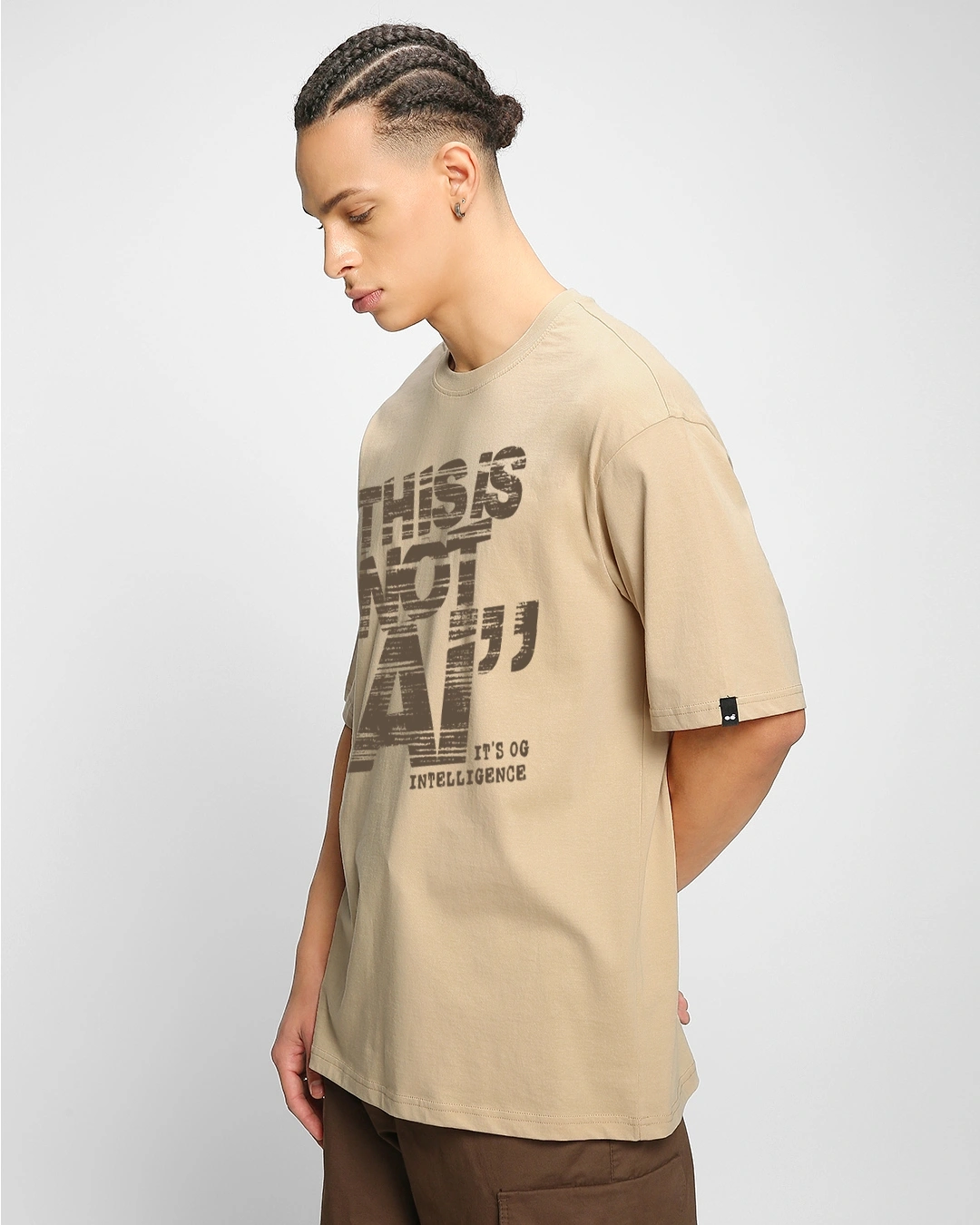 Men's Ginger Root Brown Intelligence Typography Oversized T-shirt - Image 2