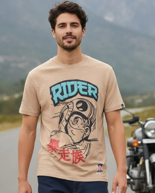 Men's Ginger Root Brown Rider Graphic Printed T-shirt