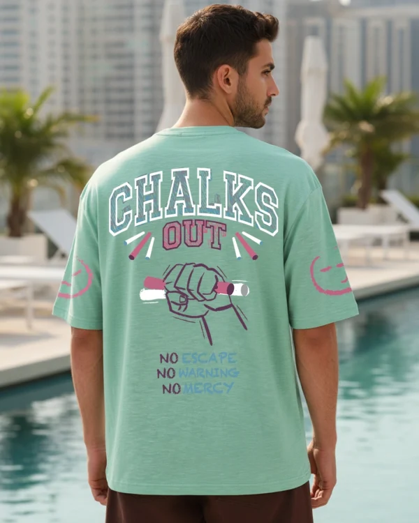 Men's Granite Green Chalks Out Typography Oversized T-shirt