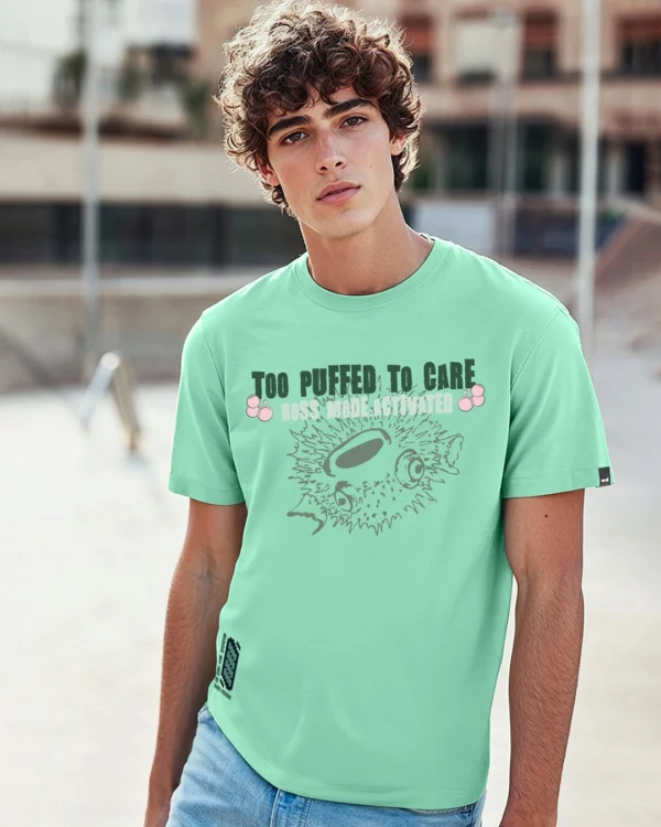 Men's Granite Green Puff A Boss Graphic Printed T-shirt