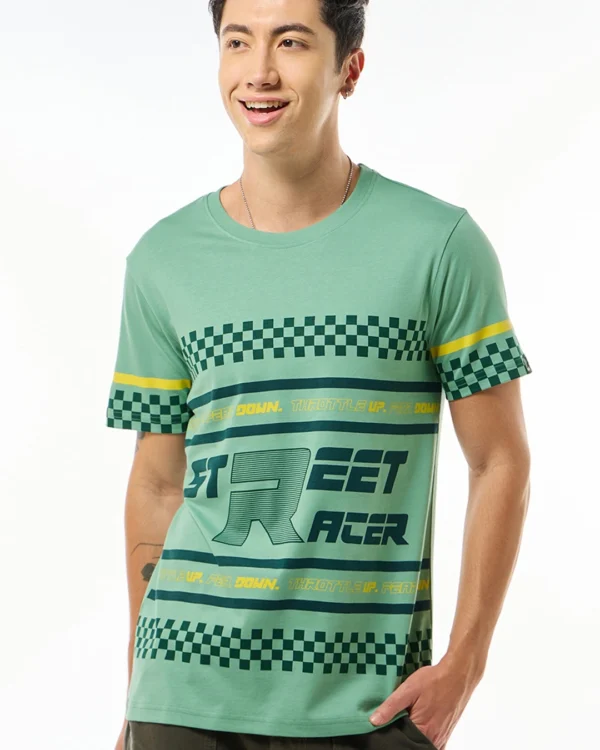 Men's Granite Green Street Racer Graphic Printed T-shirt