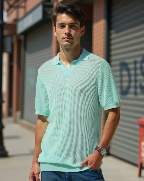 Men's Green Flatknit Polo T-shirt