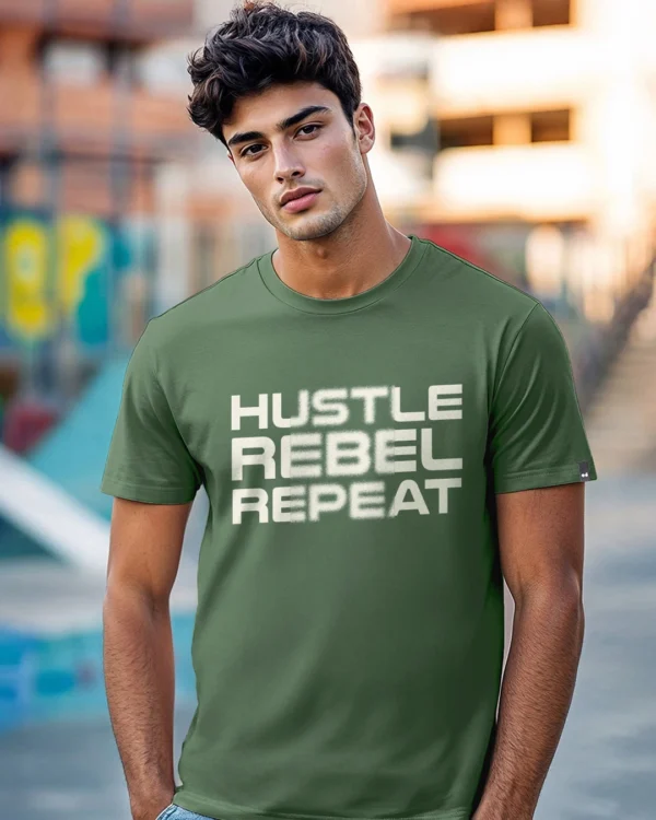 Men's Green Hustle Rebel Repeat Typography T-shirt